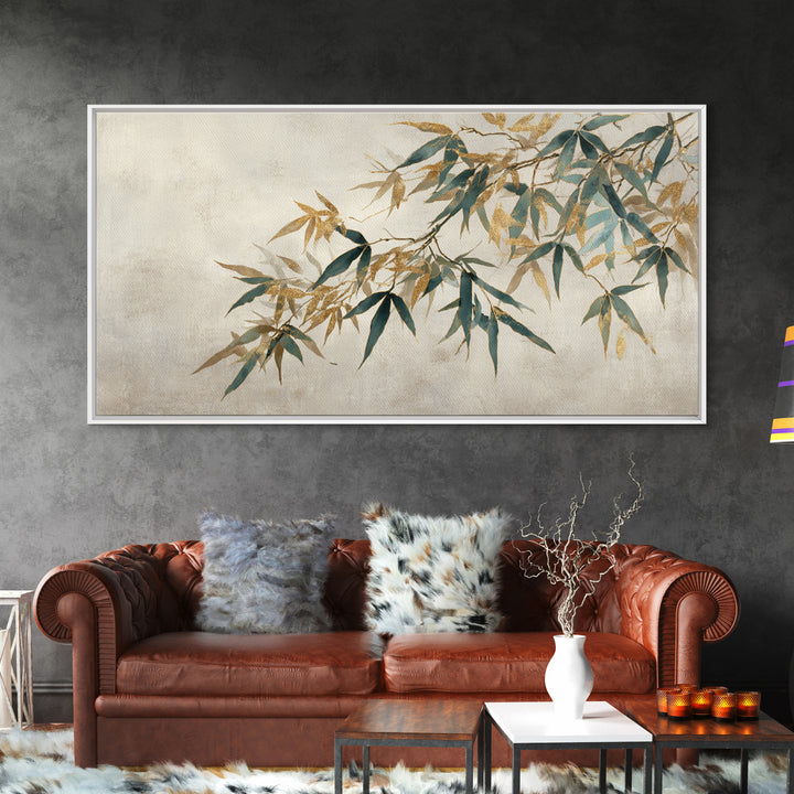 Minimal Bamboo Leaves Framed Canvas Print, Zen Art, Extra Large Wall Art, Living Room Decor, Fine Art, Zen, Boho Decor, ZEN-2x1-85