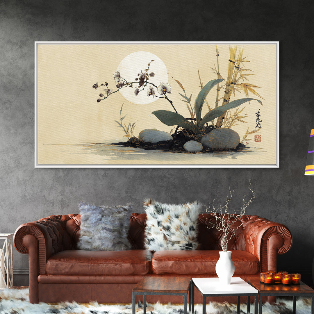 Single Orchid Stem Framed Canvas Print, Zen Art, Garden Art, Living Room Decor, Fine Art, Zen, Artist, Neutral Wall Art, ZEN-2x1-91