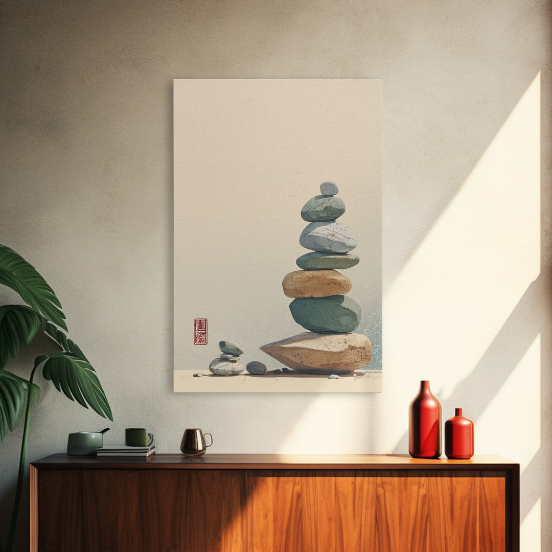 Smooth Pebbles Arranged Canvas Print, Zen Art, Textured Painting, Living Room Decor, Fine Art, Zen, Abstract Art, Digital Print, ZEN-2x3-91