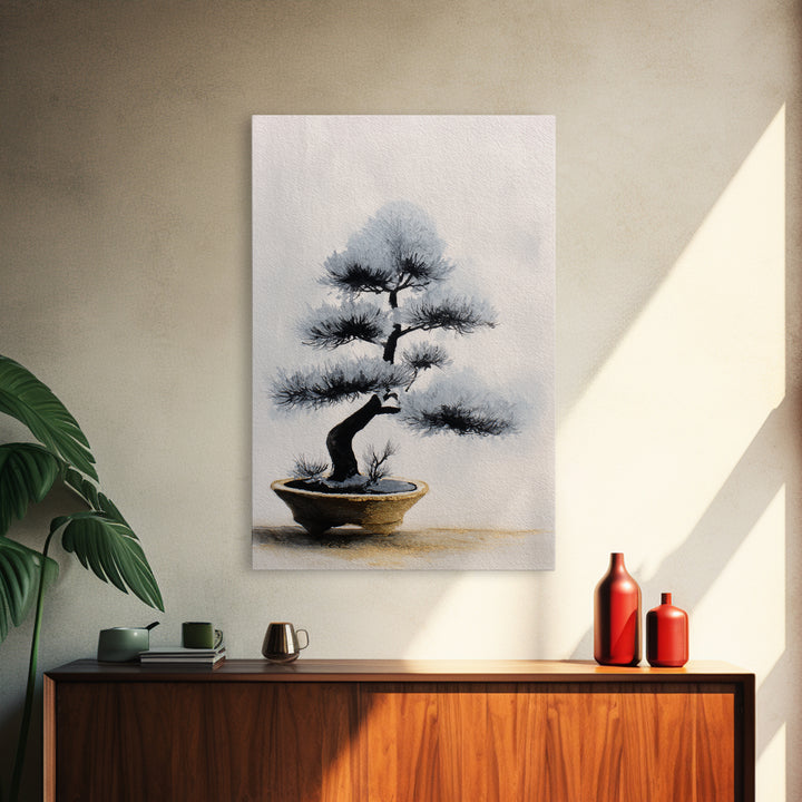 Bonsai Tree in Simple Ceramic Pot Framed Canvas Print, Zen Art, Large Wall Art, Living Room Decor, Abstract Art, Zen, ZEN-2x3-92