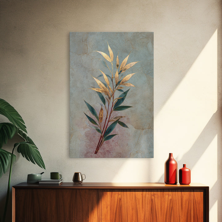 Minimal Bamboo Leaves Framed Canvas Print, Zen Art, Artist, Living Room Decor, Fine Art, Zen, Textured Painting, ZEN-2x3-97