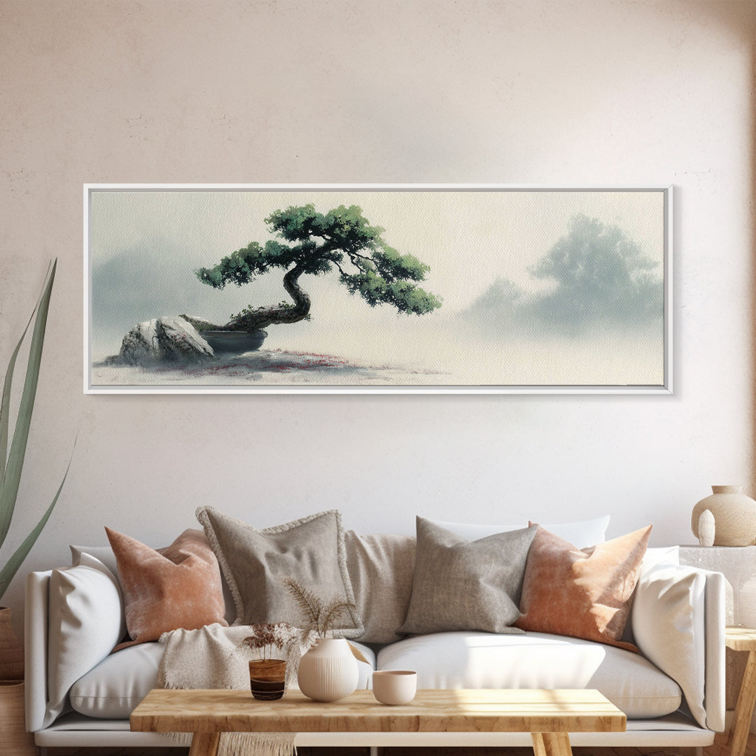 Bonsai Tree in Simple Ceramic Pot Canvas Print, Zen Art, Living Room Decor, Abstract Art, Zen, Abstract Painting, ZEN-3x1-100
