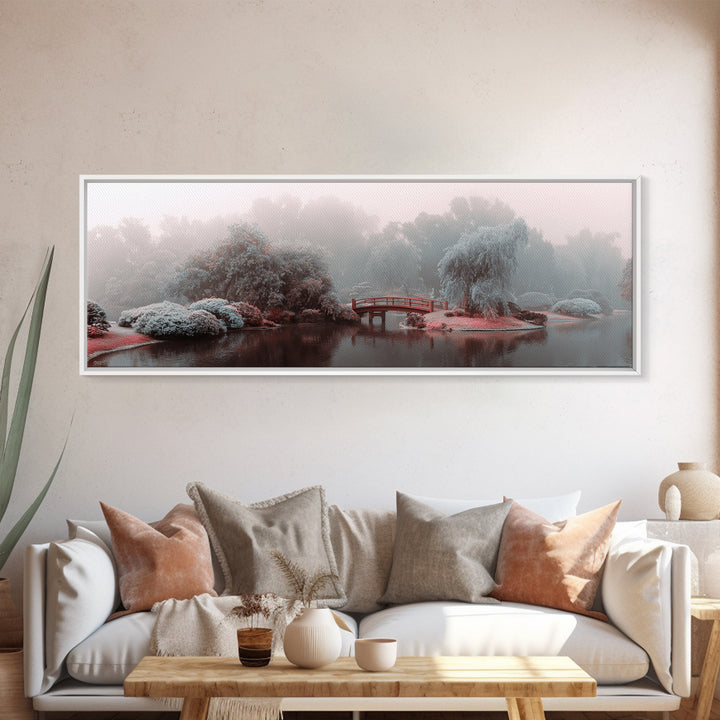 Japanese Garden Bridge Implied Through Shapes Canvas Print, Zen Art, Abstract Art, Living Room Decor, Watercolor Art, Zen, ZEN-3x1-30