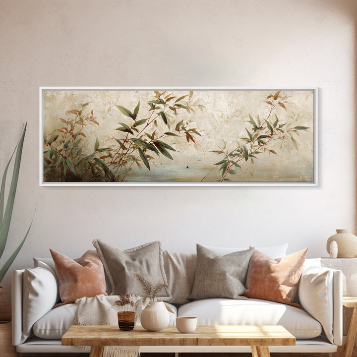 Minimal Bamboo Leaves Canvas Print, Zen Art, Wabi Sabi Art, Living Room Decor, Fine Art, Zen, Minimalist Decor, Wall Art, ZEN-3x1-33