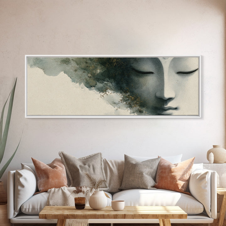 Calm Face with Closed Eyes and Simple Canvas Print, Zen Art, Japanese Art, Living Room Decor, Fine Art, Zen, Contemporary Art, ZEN-3x1-38