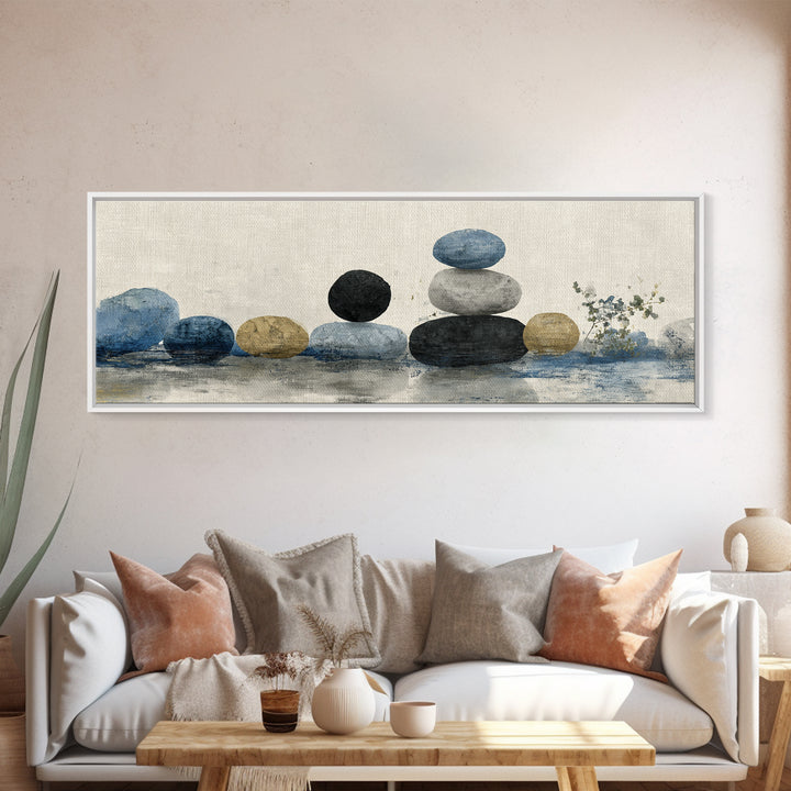 Smooth Pebbles Arranged Framed Canvas Print, Zen Art, Printable Art, Living Room Decor, Fine Art, Zen, Nature Prints, ZEN-3x1-51