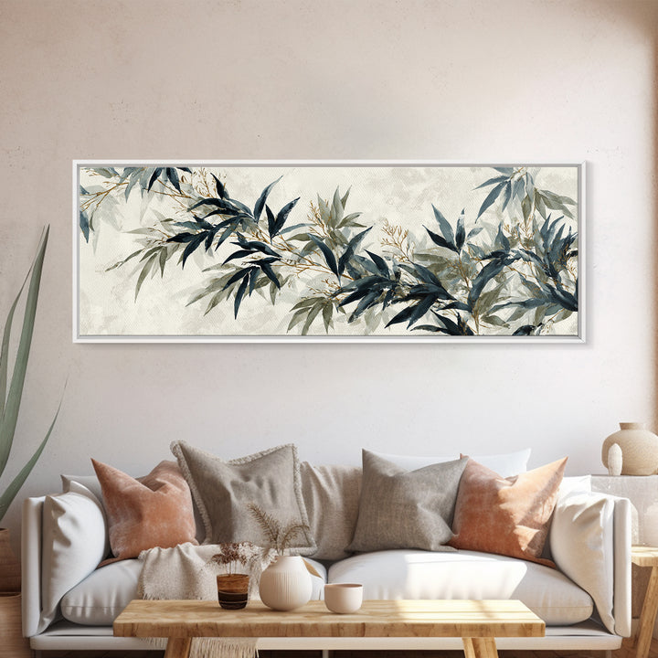 Minimal Bamboo Leaves Framed Canvas Print, Zen Art, Statement Artwork, Living Room Decor, Fine Art, Zen, Printable Wall Art, ZEN-3x1-57