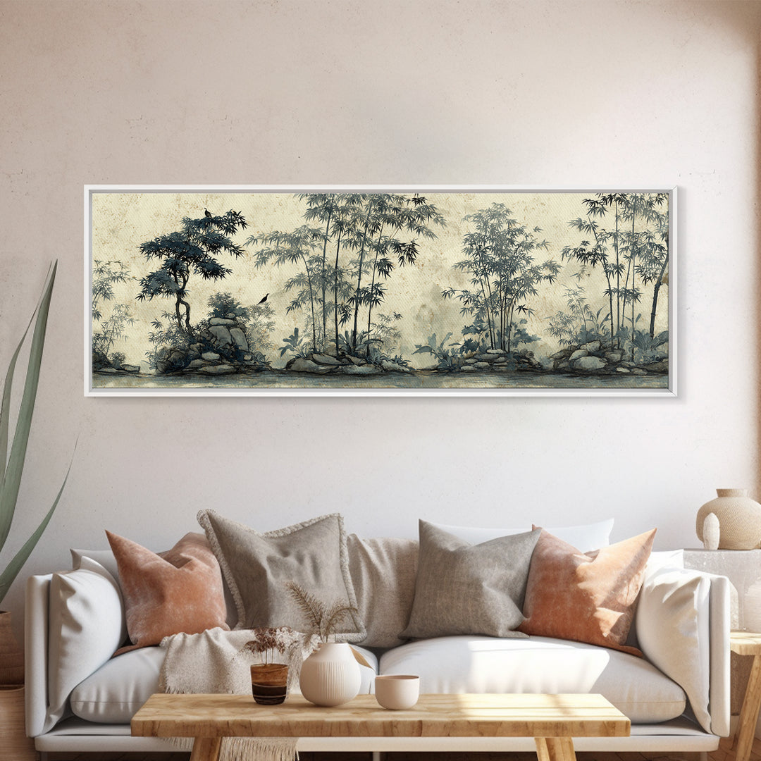 Soft Pine Silhouette Framed Canvas Print, Zen Art, Abstract Painting, Living Room Decor, Oil Painting, Zen, Gallery Decor, ZEN-3x1-79