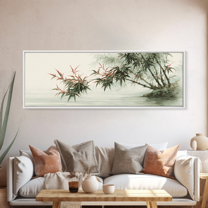 Bamboo Stalks in Sparse Ink Wash Framed Canvas Print, Zen Art, Contemporary Art, Living Room Decor, Fine Art, Zen, Wall Art, ZEN-3x1-90