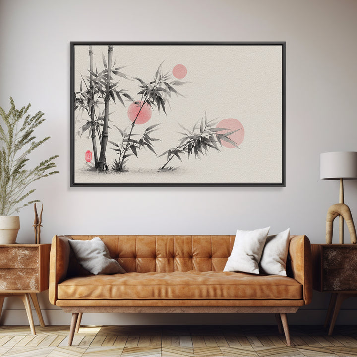 Bamboo Stalks in Sparse Ink Wash Framed Canvas Print, Zen Art, Wabi Sabi Wall Art, Living Room Decor, Zen, Statement Artwork, ZEN-3x2-6