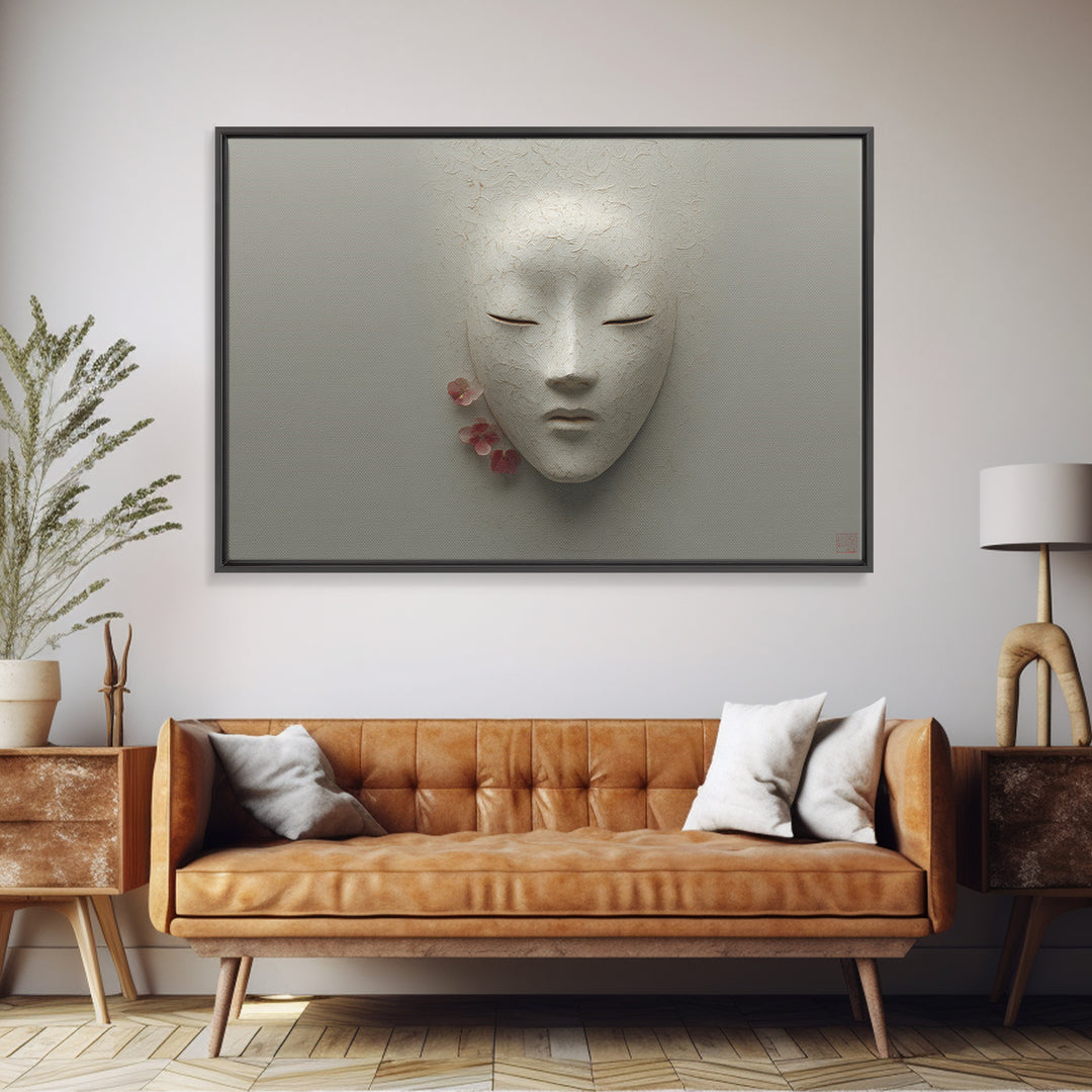Calm Face with Closed Eyes and Simple Framed Canvas Print, Zen Art, Artist, Living Room Decor, Fine Art, Zen, Textured Painting, ZEN-3x2-74