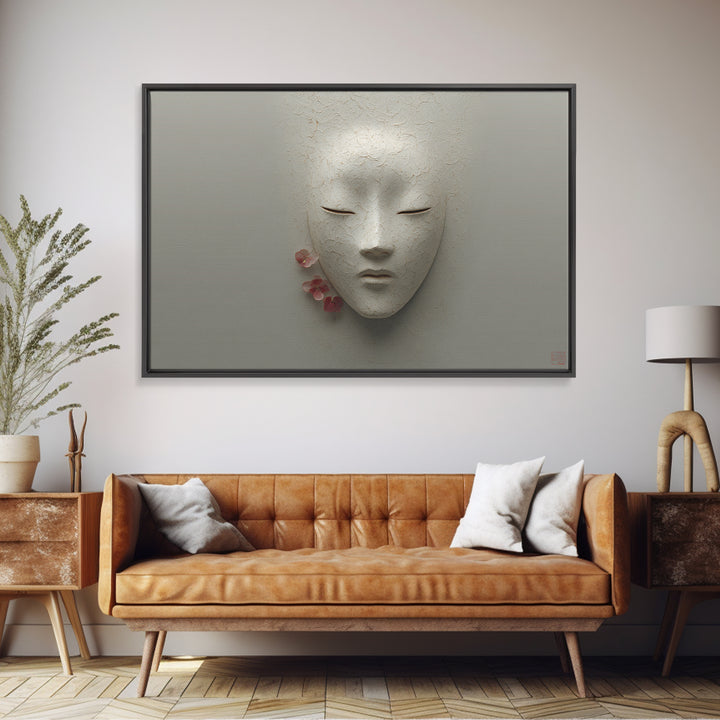 Calm Face with Closed Eyes and Simple Framed Canvas Print, Zen Art, Artist, Living Room Decor, Fine Art, Zen, Textured Painting, ZEN-3x2-74