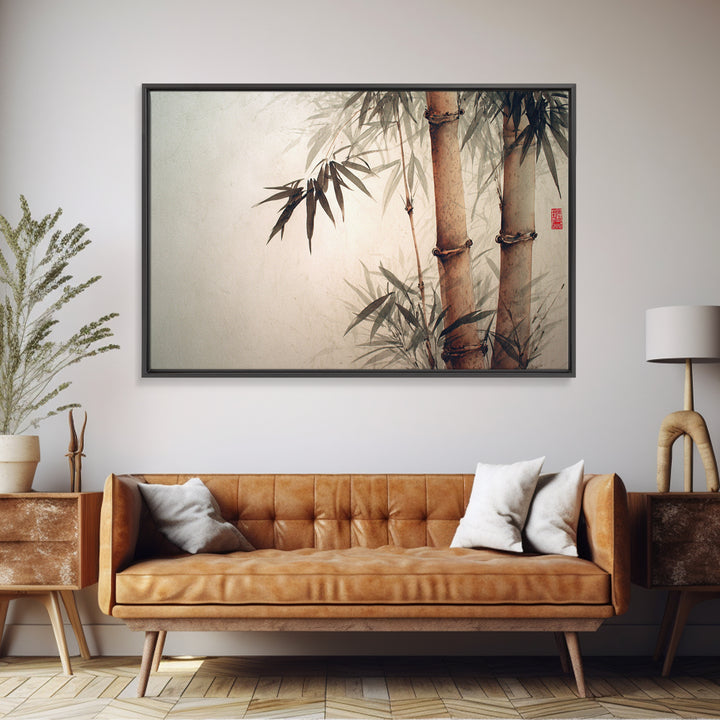 Bamboo Stalks in Sparse Ink Wash Framed Canvas Print, Zen Art, Fine Art Print, Living Room Decor, Fine Art, Zen, ZEN-3x2-78