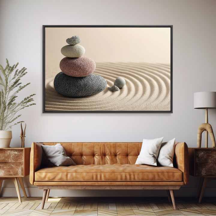 Smooth Pebbles Arranged Framed Canvas Print, Zen Art, Garden Art, Living Room Decor, Fine Art, Zen, Artist, Neutral Wall Art, ZEN-3x2-87