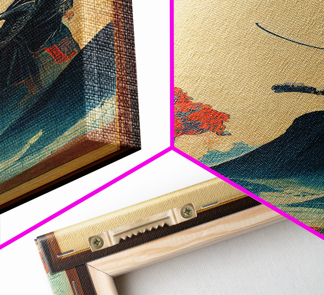 Red And Blue Japanese Samurai Warrior Wall Poster, Fine Art Print