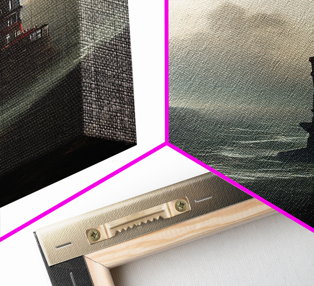 Lighthouse Protecting the Cliffs, Framed Canvas Print, Ready To Hang Framed Wall Art, Living Room Wall Hanging