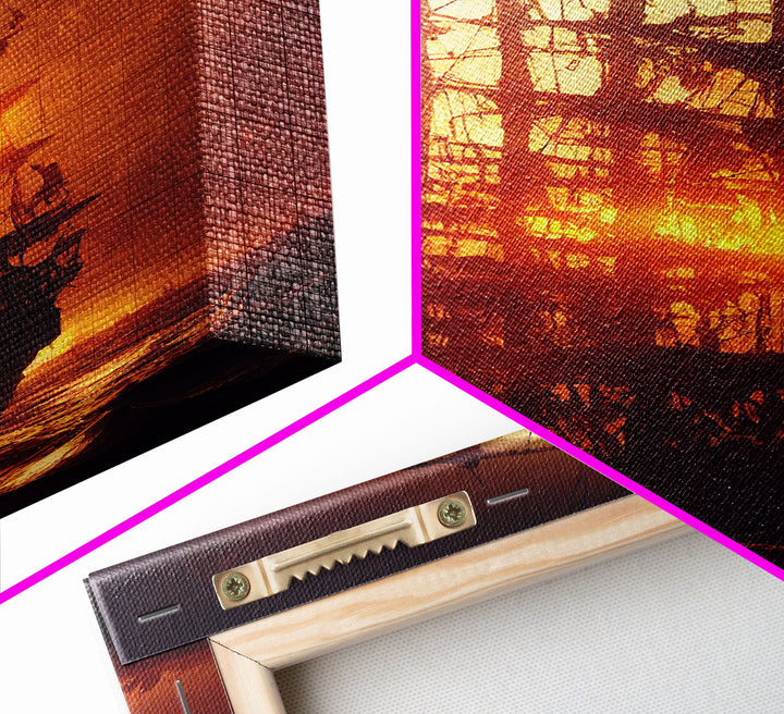 Ghost Ship and Full Moon, Spooky Pirate Ship Art, Framed Canvas Print, Ready To Hang Framed Wall Art, Living Room Wall Hanging