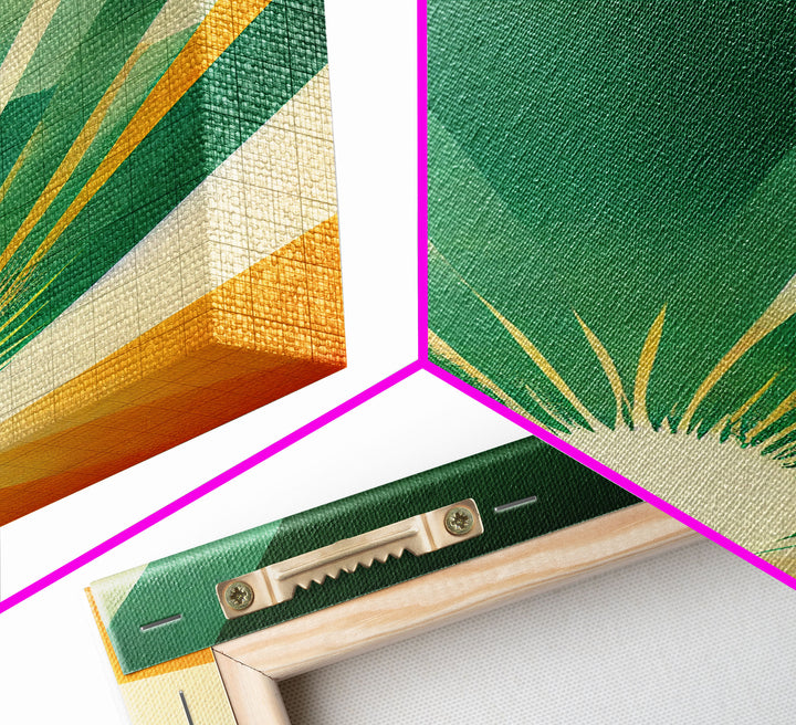 Emerald Green Sun Burst, Art Deco Style, Framed Canvas Print, Ready To Hang Framed Wall Art, Living Room Wall Hanging