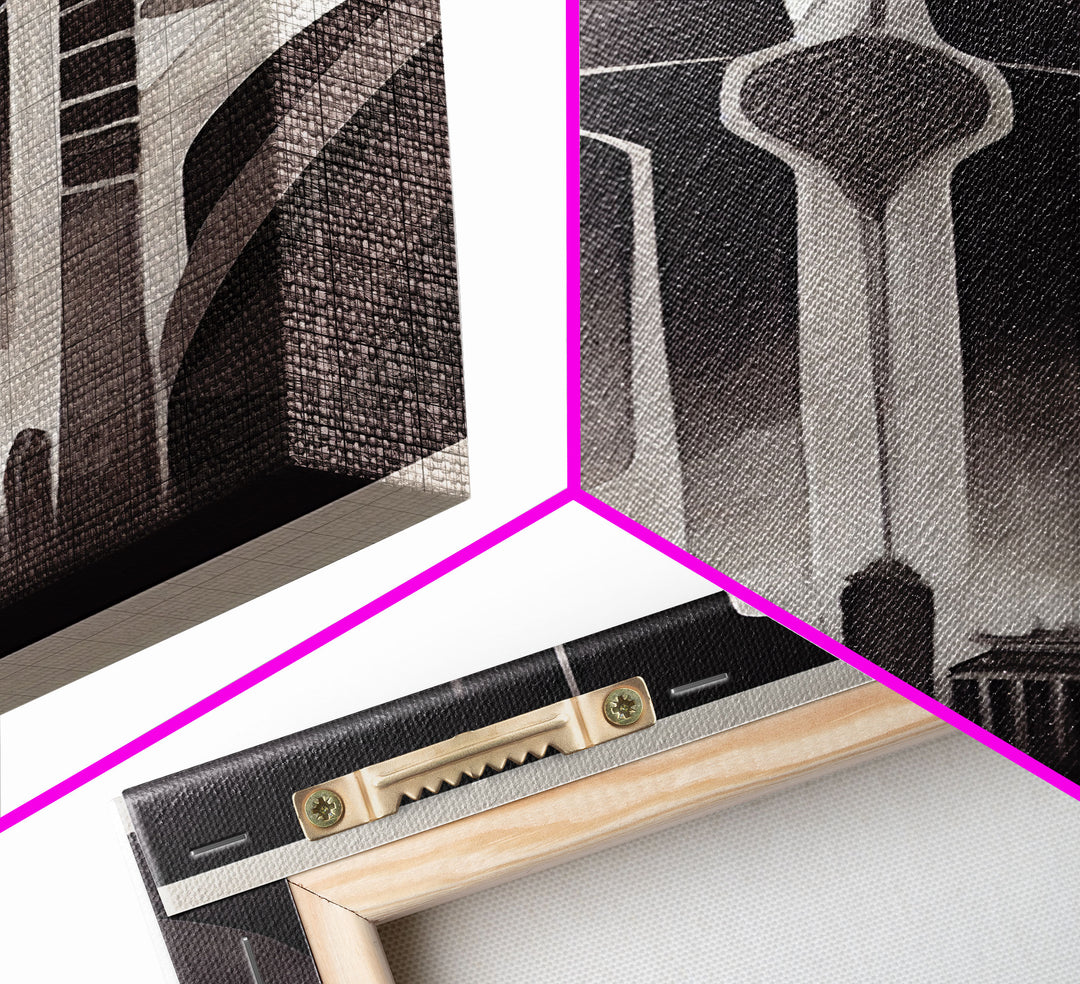 Black And White Art Print, Art Deco Architecture, Framed Canvas Print, Ready To Hang Framed Wall Art, Living Room Wall Hanging