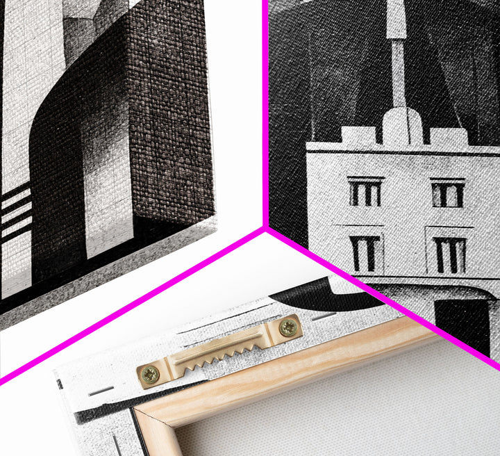 Art Deco Black And White Art Print, Art Deco Architecture, Framed Canvas Print, Ready To Hang Framed Wall Art, Living Room Wall Hanging