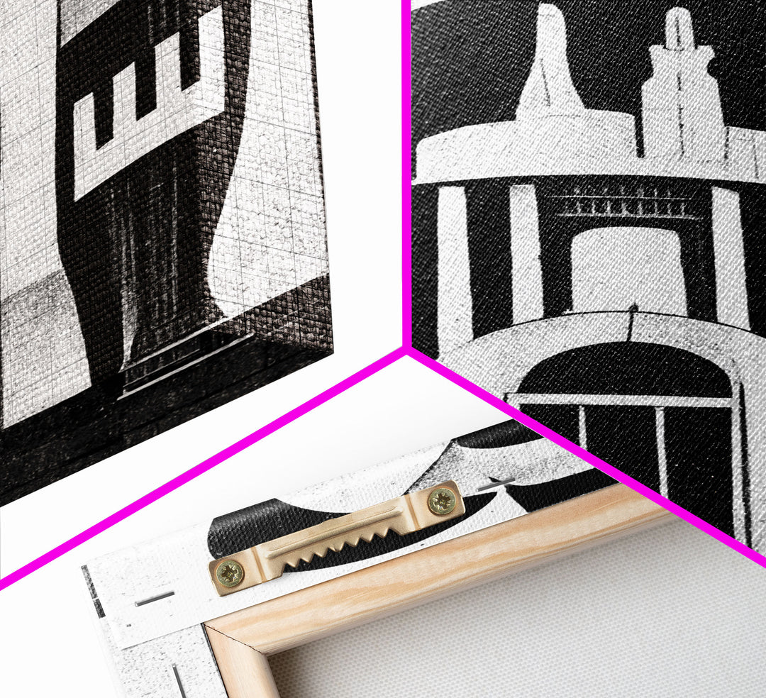 Vintage Style Art Deco Architecture Study, Framed Canvas Print, Retro Style Wall Art