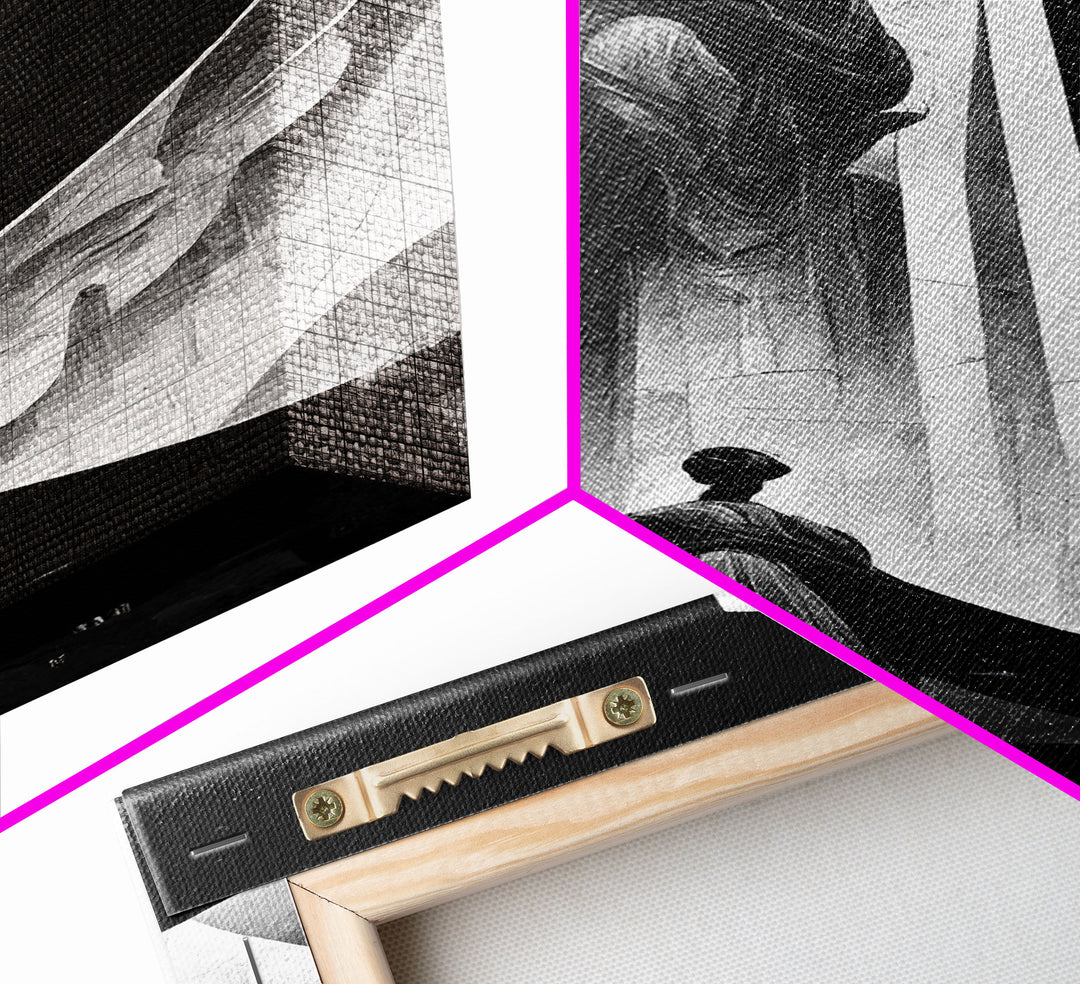 Retro Art Deco Statue Print, Framed Canvas Print, Cool Wall Art, Vintage Style Wall Decor, Black And White Art