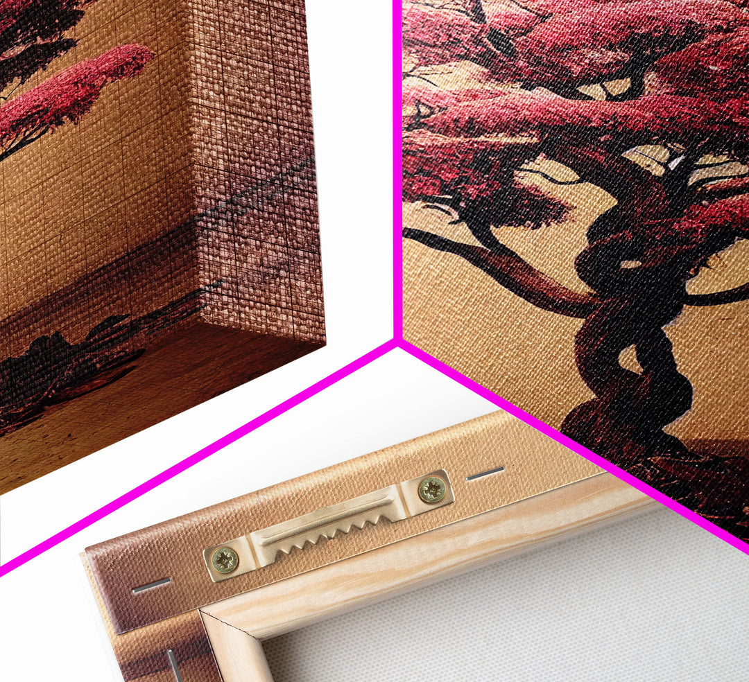 Japanese Maple Tree, Framed Canvas Print, Ready To Hang Framed Wall Art, Living Room Wall Hanging, Cherry Blossom Tree