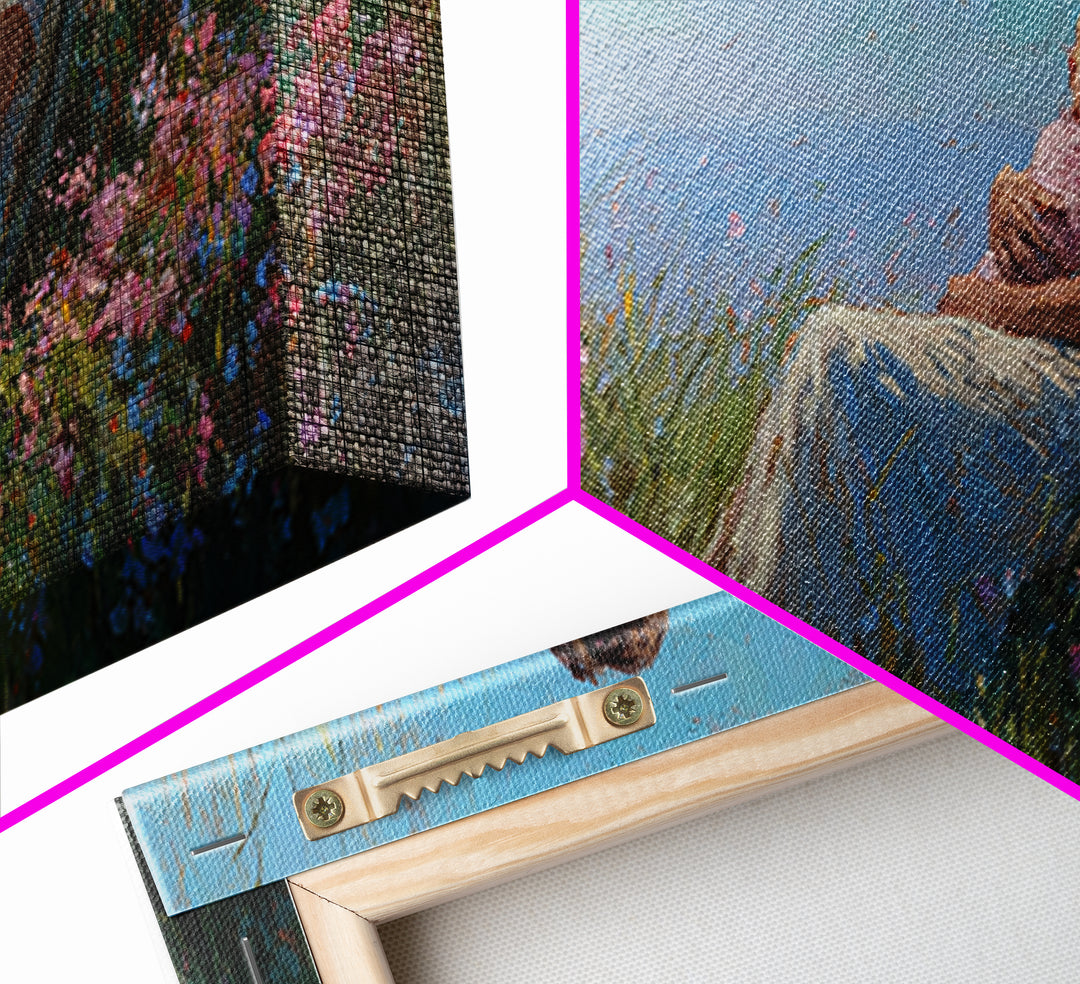 Mother Nursing Baby In Blue Meadow Canvas Print, Wildflower Wall Art, Peaceful Nursery Decor, Gift For New Mom, Boho Home Decor