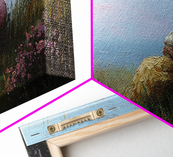 Mother And Child Beside Quiet Lake Wall Art, Impressionist Meadow Framed Canvas Print, Calming Nursery Decor Gift For Her