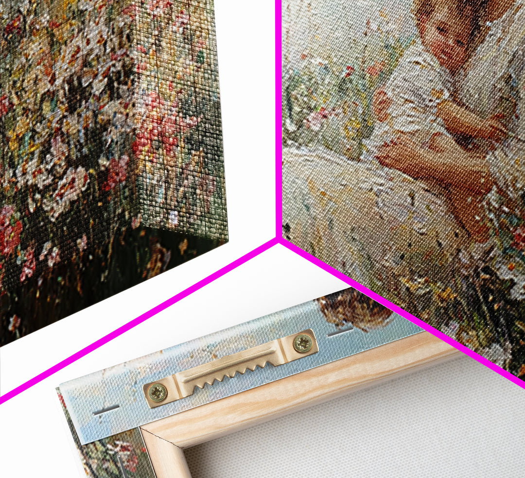 Mother And Baby Embraced Among Daisies Wall Art, Impressionist Floral Canvas Print, Nursery Wall Decor, Gift For Her, Motherhood Gift