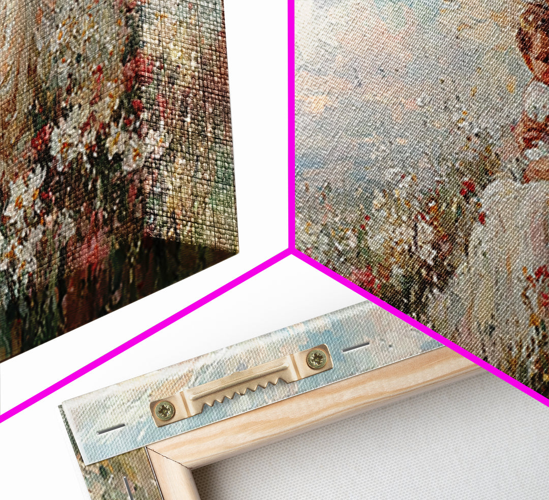 Guardian Angel Mother With Child In Flowers Framed Canvas Print, Heavenly Wall Art, Spiritual Nursery Decor, Gift For Her