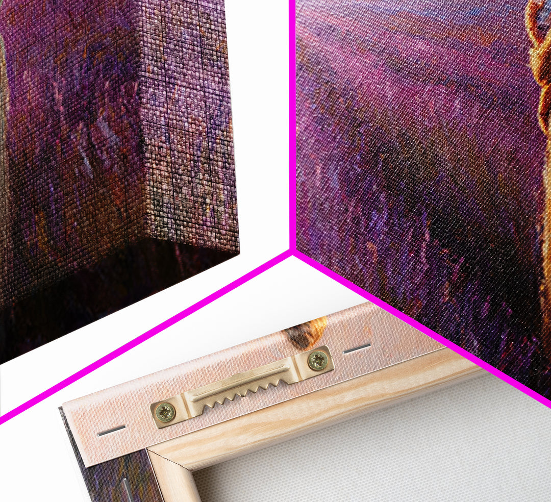 Mother And Baby In Lavender Rows At Golden Sunset Framed Canvas Print, Provence Landscape Wall Art, Gift For Mom, Home Decor