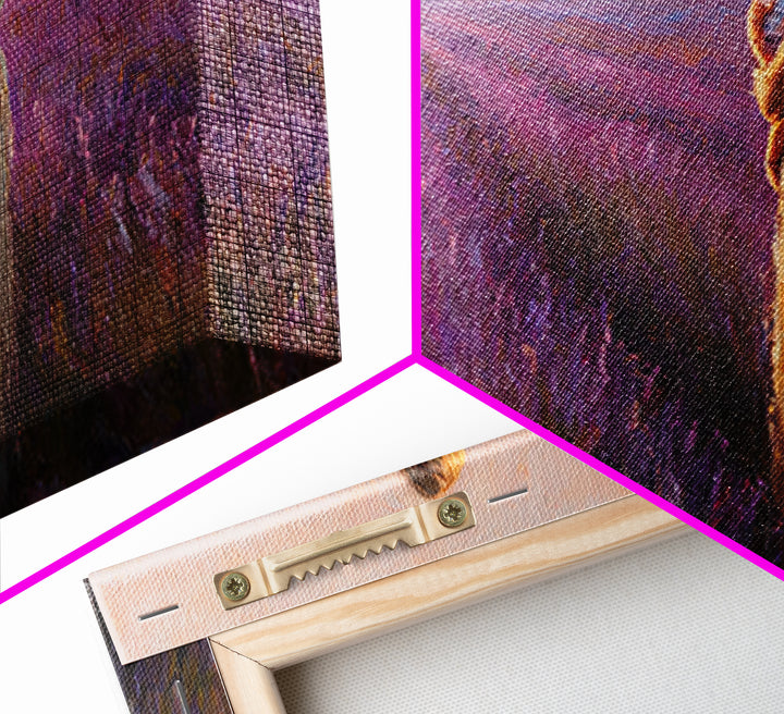 Mother And Baby In Lavender Rows At Golden Sunset Framed Canvas Print, Provence Landscape Wall Art, Gift For Mom, Home Decor