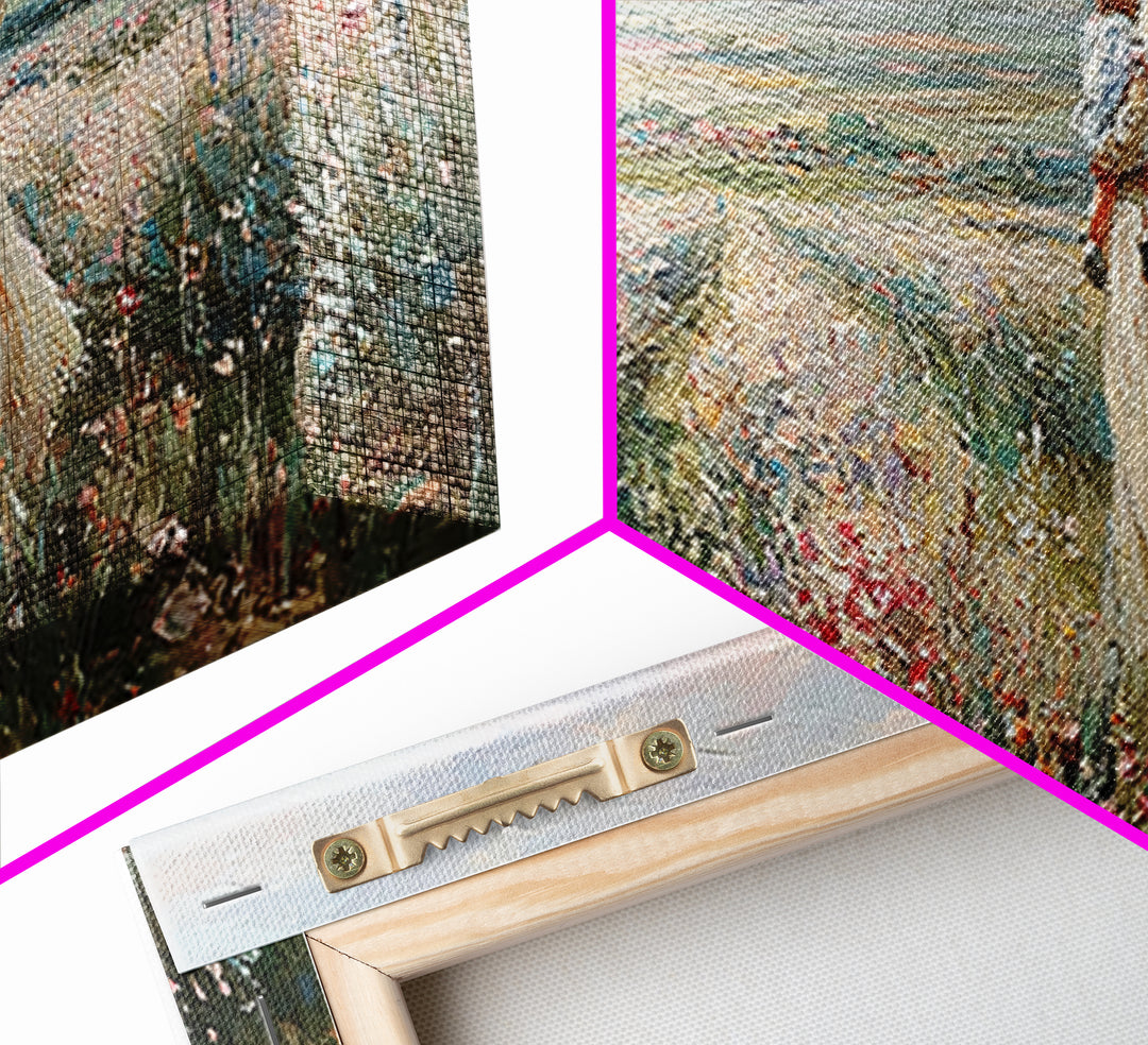 Mother Holding Baby Beside Tuscan Garden Path Wall Art, Italian Landscape Print, Framed Canvas Print, Housewarming Gift, Home Decor