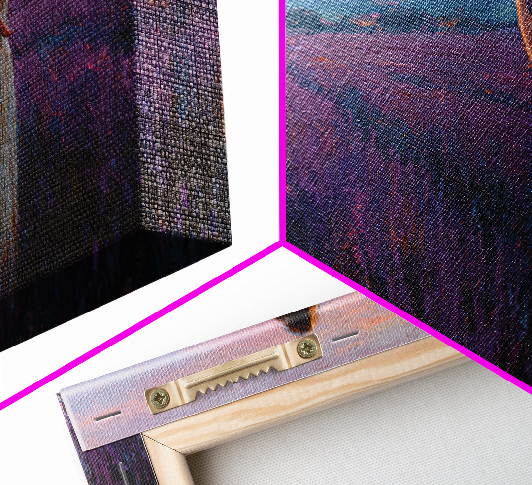 Mother And Baby In Lavender Field At Rose Dusk Canvas Print, Purple Landscape Wall Art, Mothers Day Gift, Romantic Home Decor