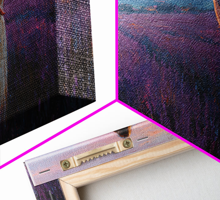 Mother And Baby In Lavender Field At Rose Dusk Canvas Print, Purple Landscape Wall Art, Mothers Day Gift, Romantic Home Decor