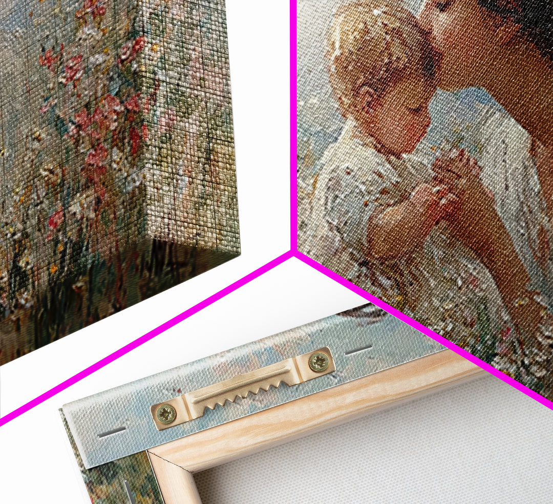 Mother Kissing Baby Among Wildflowers Wall Art, Impressionist Christian Art Print, Nursery Decor, Gift For Mom, Living Room Wall Art