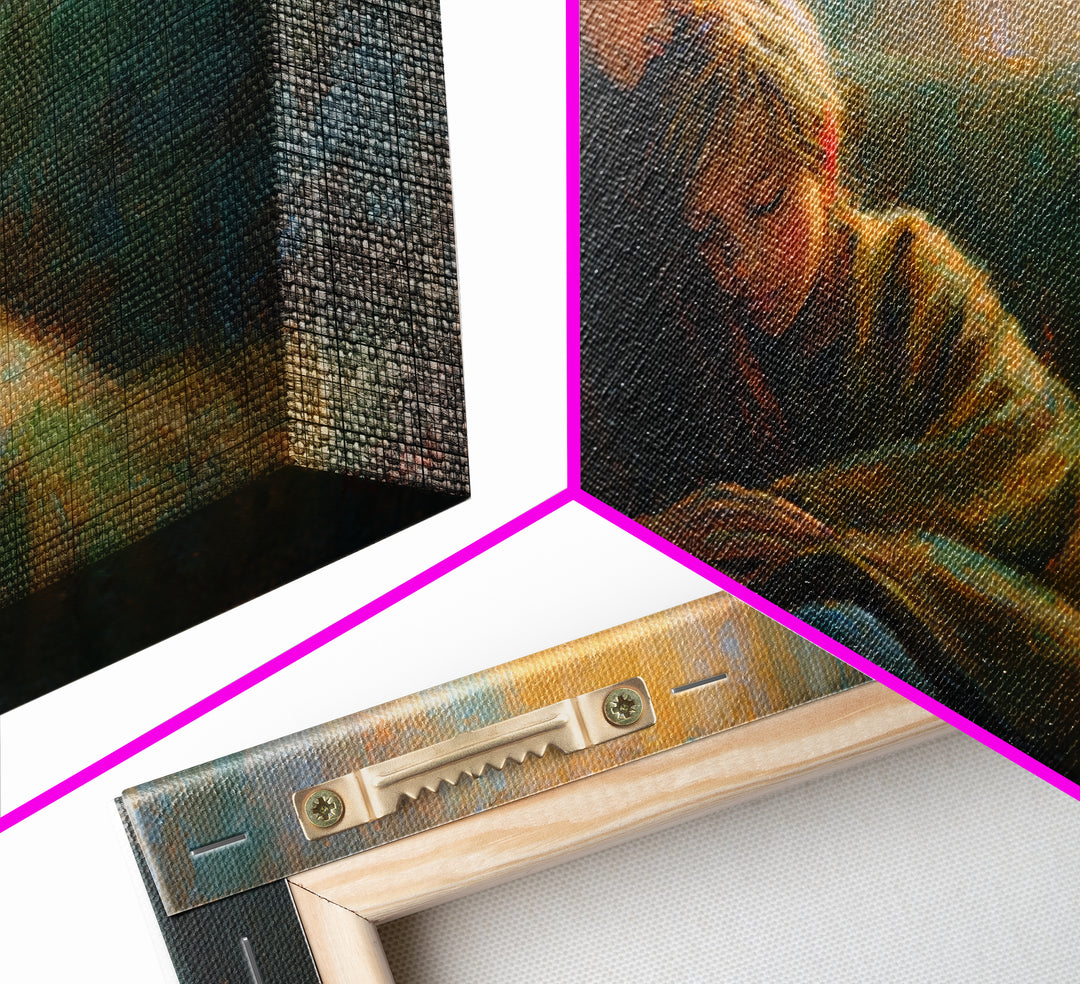 Mother Comforting Child Canvas Print, Moody Figurative Wall Art, Warm Living Room Decor, Cozy Bedroom Print, Gift For Mom