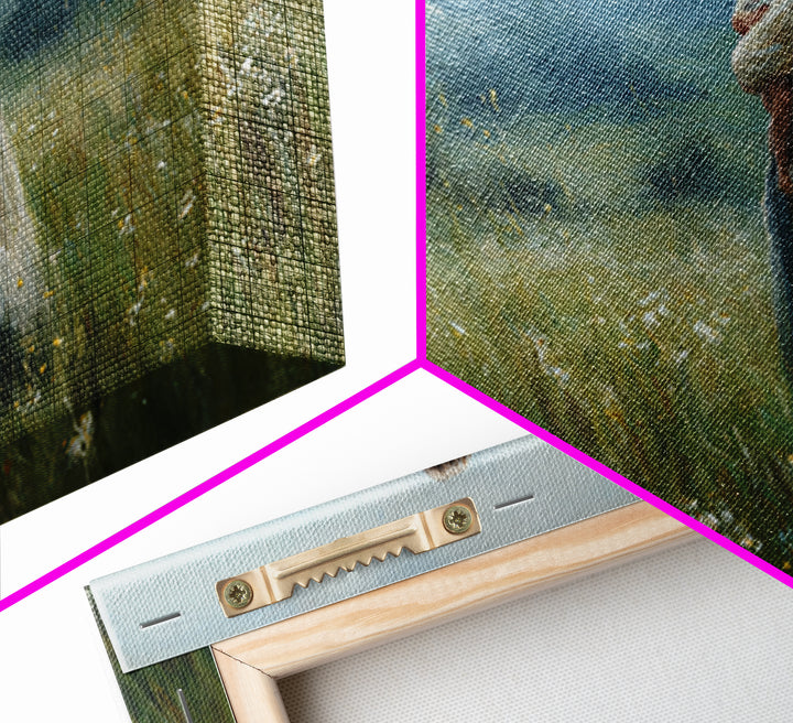 Mother Holding Baby In Misty Meadow Wall Art, Impressionist Landscape Painting, Serene Nursery Decor, Gift For Mom, Home Decor