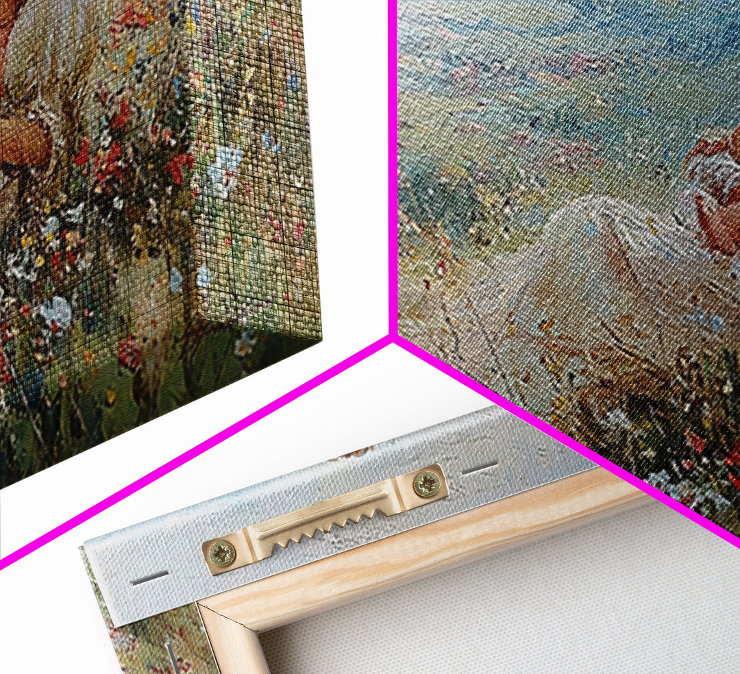 Mother And Infant In Flower Meadow Wall Art, Impressionist Landscape Canvas Print, Feminine Nursery Decor, Gift For Mom, Home Decor