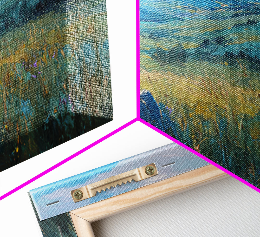 Mother And Child Over Blue Valley Wall Art, Peaceful Landscape Painting, Impressionist Canvas Print, Living Room Decor, Home Decor