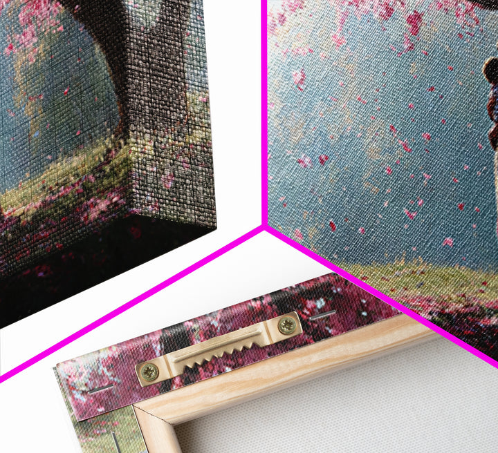 Mother And Child Beneath Pink Cherry Tree Canvas Print, Angelic Wall Art, Nursery Decor, Romantic Bedroom Art, Gift For Mom