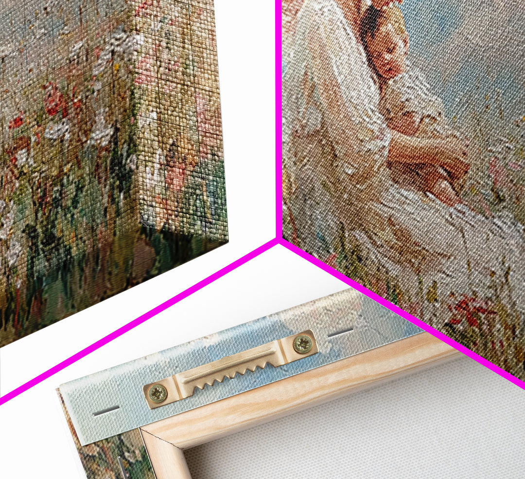 Angel Mother Nursing Baby In Wildflower Meadow Framed Canvas Print, Christian Wall Art, Nursery Decor, Gift For New Mom, Baby Shower Gift