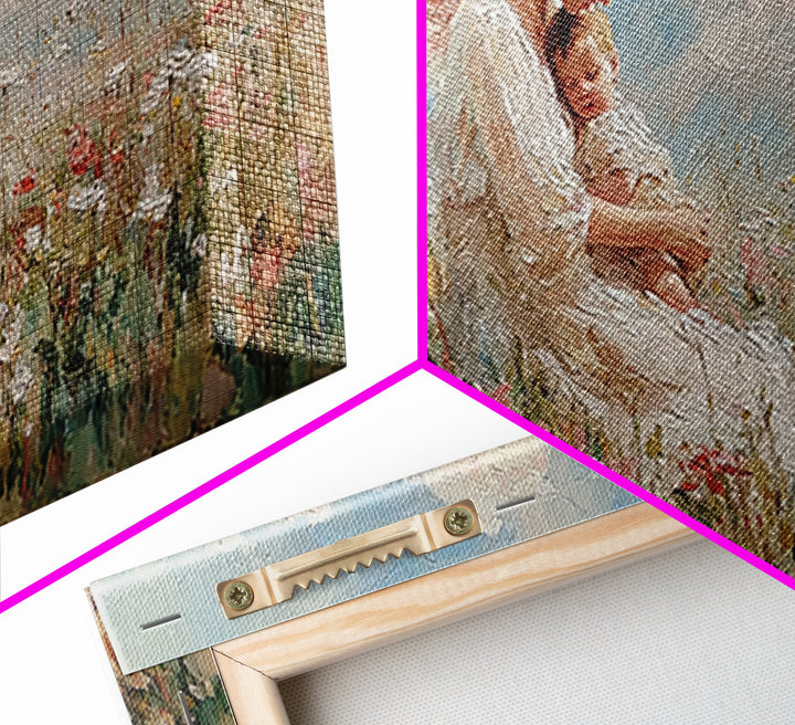 Angel Mother Nursing Baby In Wildflower Meadow Framed Canvas Print, Christian Wall Art, Nursery Decor, Gift For New Mom, Baby Shower Gift