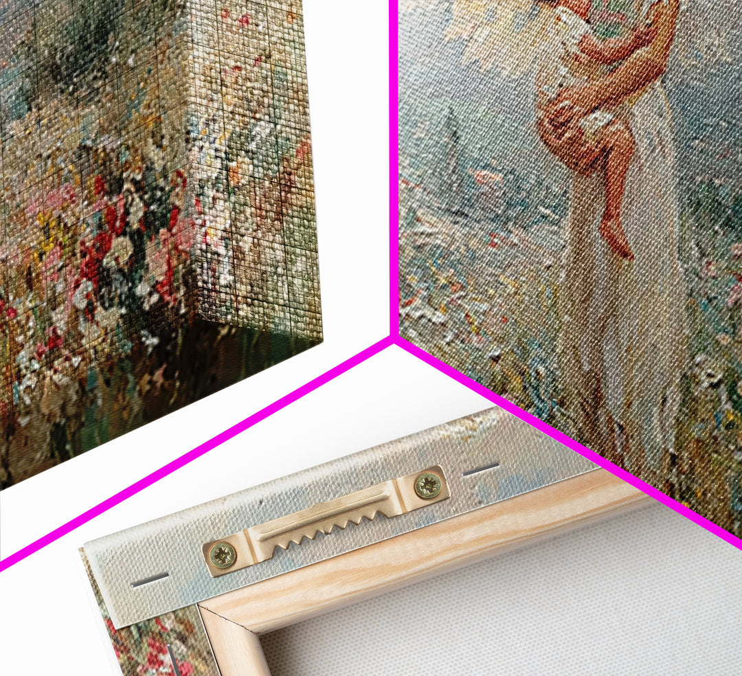 Angel And Baby In Mountain Wildflower Valley Framed Canvas Print, Christian Wall Art, Floral Wall Art, Living Room Decor