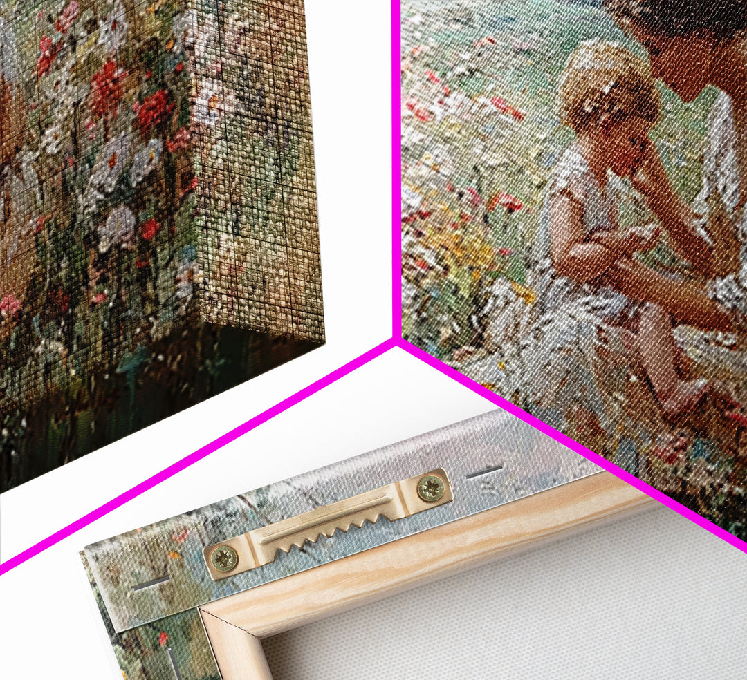 Mother And Baby In Flower Meadow Impressionist Canvas Print, Floral Wall Art, Christian Wall Art, Living Room Decor, Gift For Mom