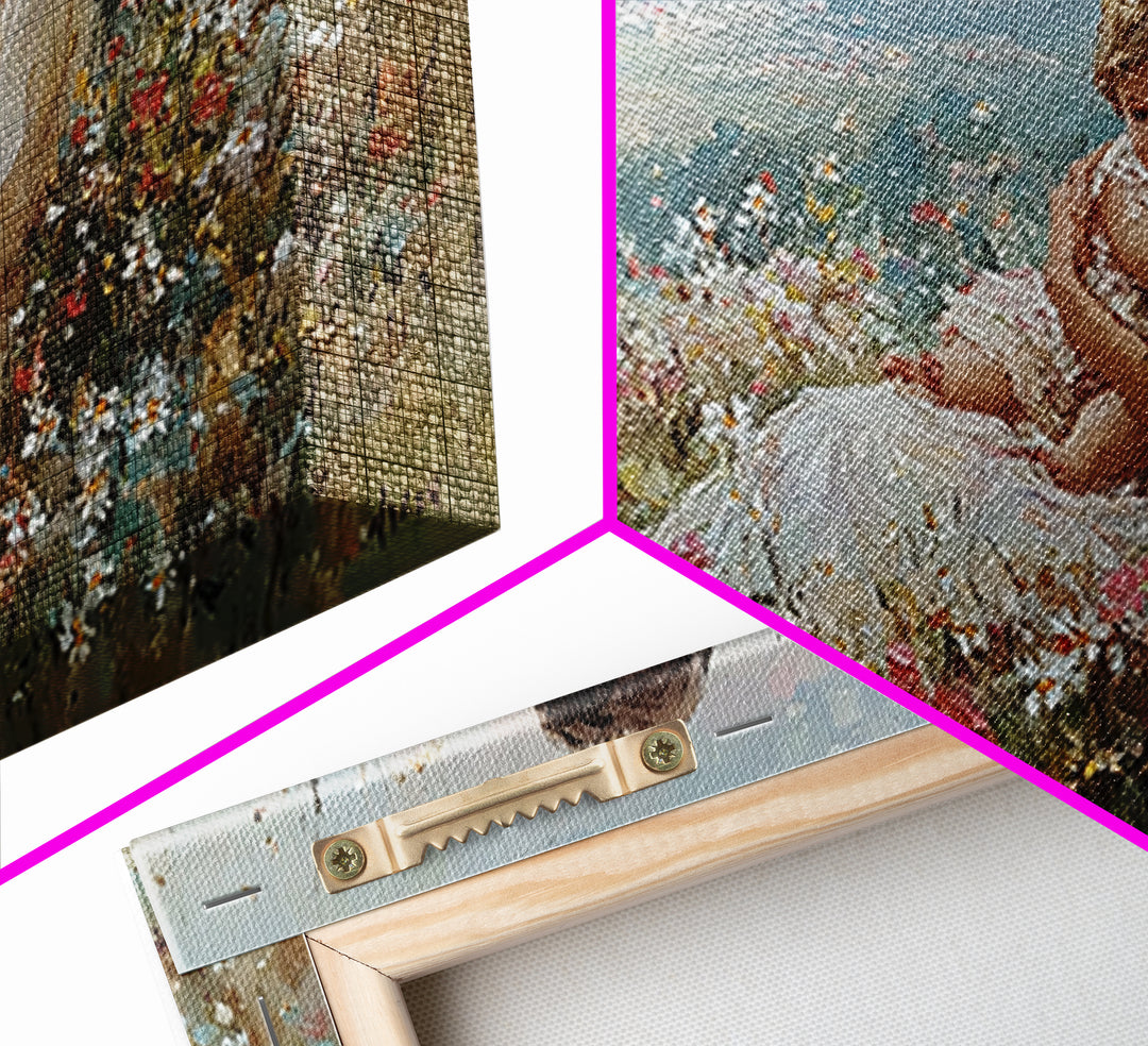 Mother Holding Baby In Wildflower Meadow Canvas Print, Impressionist Floral Landscape, Nursery Wall Art, Housewarming Gift