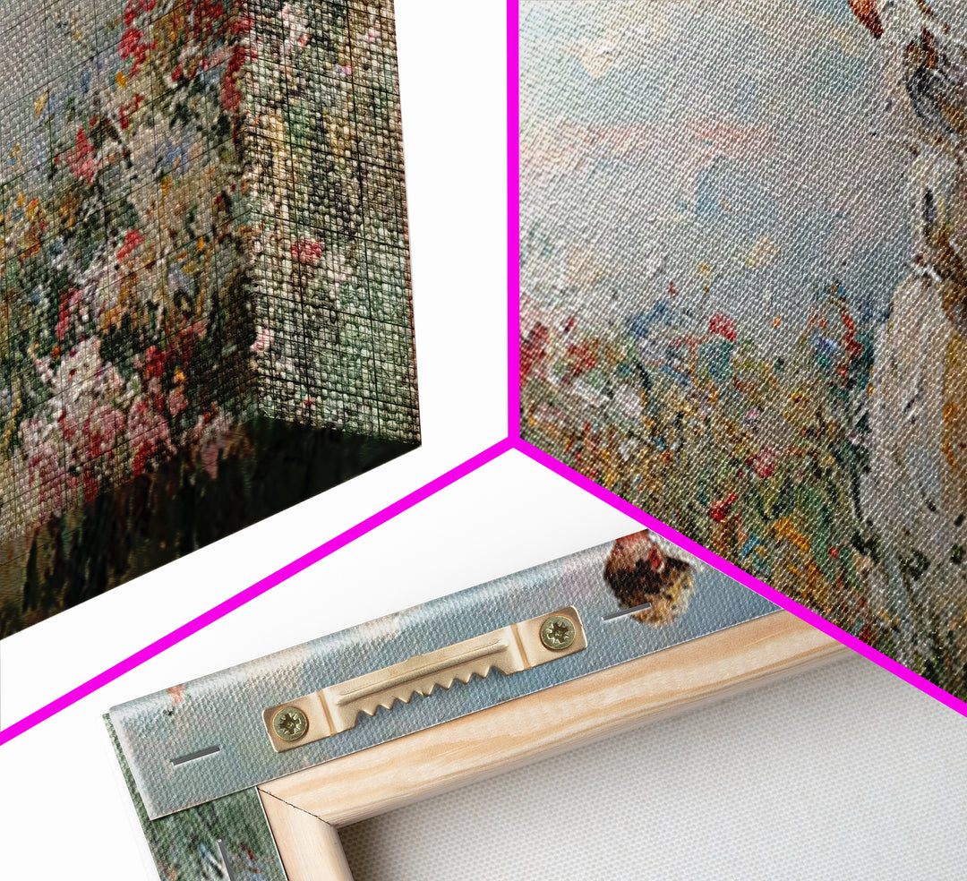 Mother Lifting Daughter Above Wildflower Garden Framed Canvas Print, Impressionist Floral Wall Art, Nursery Decor, Gift For Her