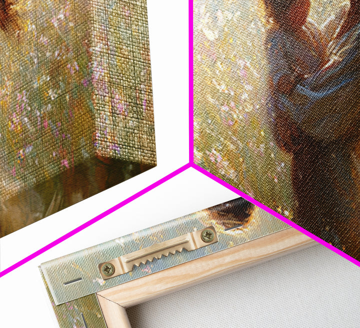 Sunlit Mother And Child In Wildflower Meadow Wall Art, Impressionist Meadow Canvas, Feminine Bedroom Decor, Gift For Mom