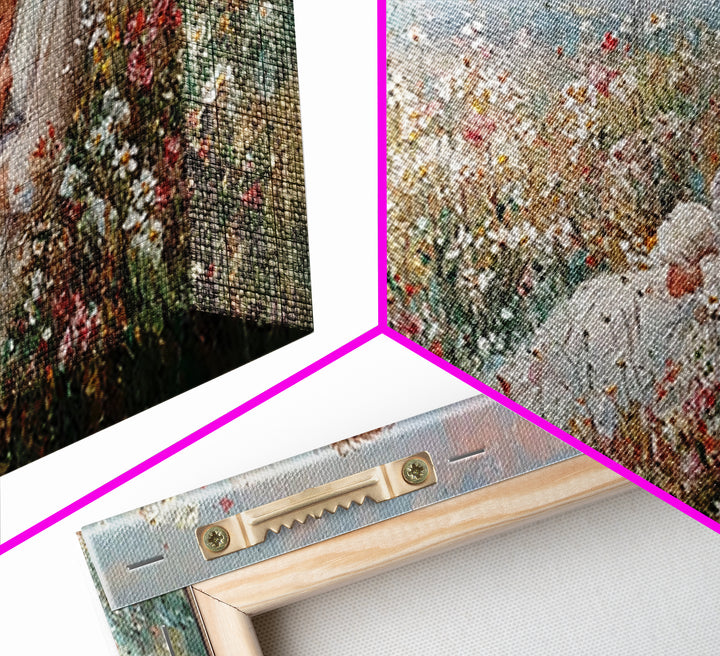 Mother And Baby In Coastal Wildflower Meadow Wall Art, Impressionist Framed Canvas Print, Nursery Decor, Gift For Mom, Home Decor